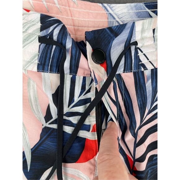 Athleta Board Shorts Women 2 Pink Palm Leaf Print Swim Zip Pockets‎ Athleisure - Picture 2 of 11